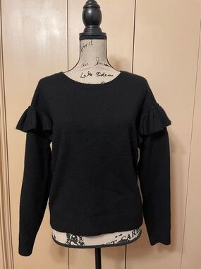 INC International Concepts Black Ruffle Shoulder Sweater
